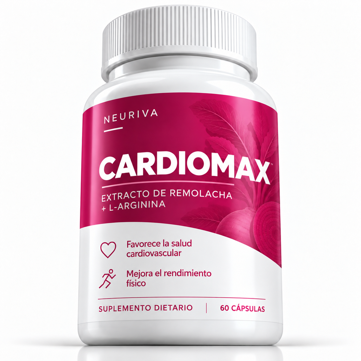 Frasco de CARDIOMAX, extracto de remolacha con L-arginina, 60 cápsulas