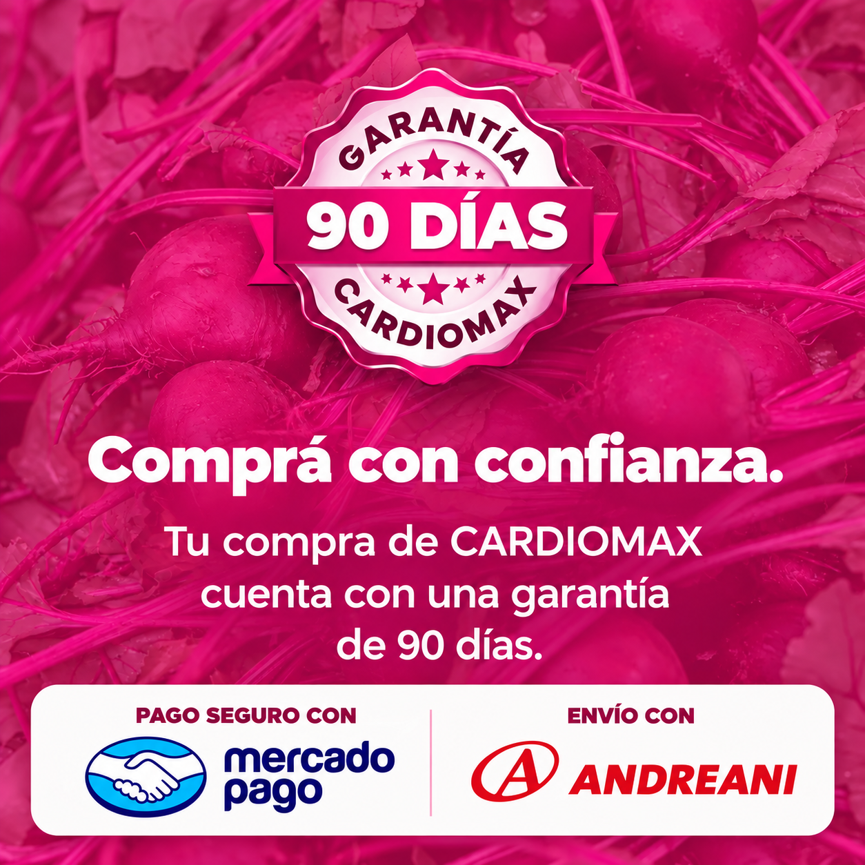 CARDIOMAX: 90 días de garantía, pago seguro con Mercado Pago y envío con Andreani